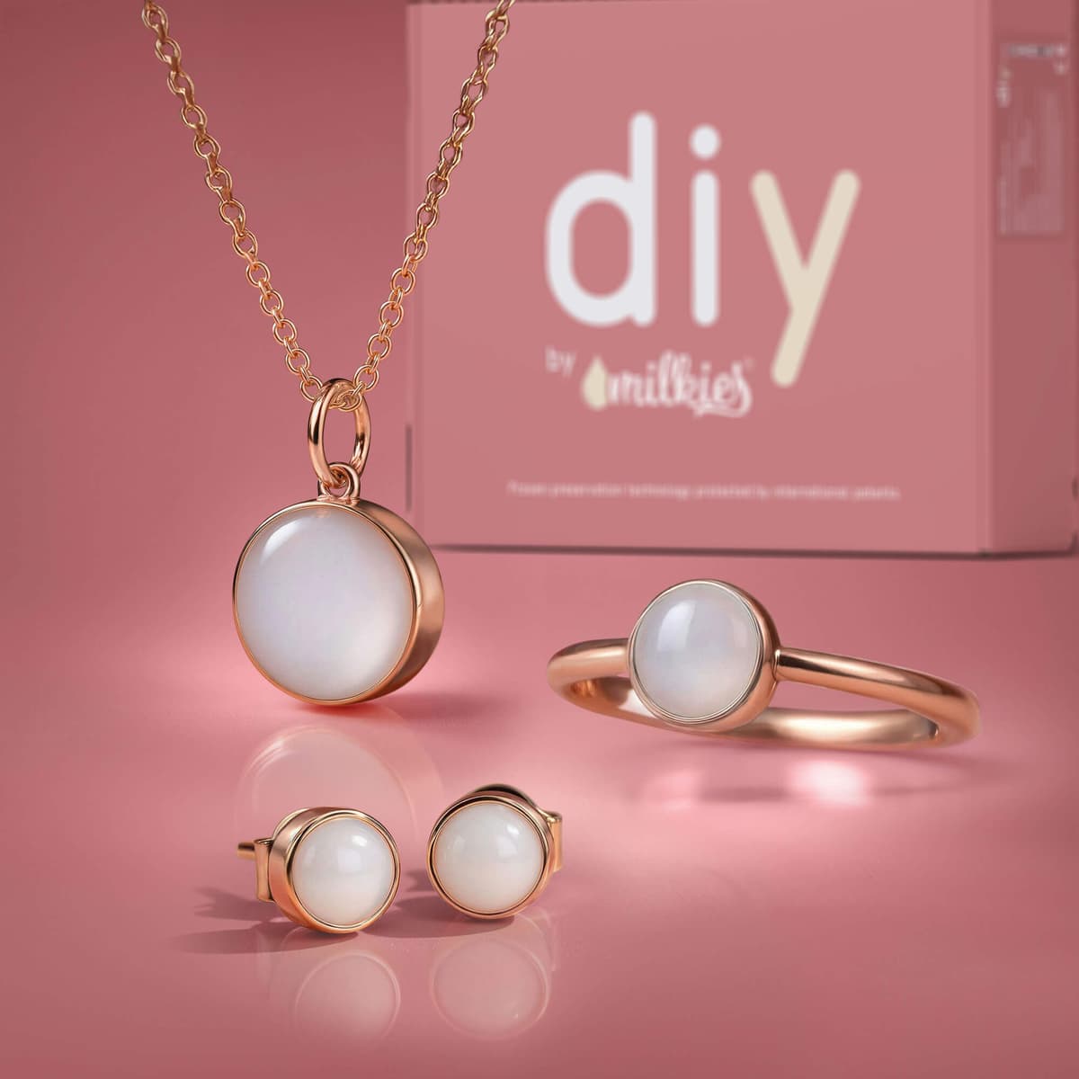 DIY Breast milk Box – Set: 12mm Necklace "Circle of Life" + Ring + Earrings