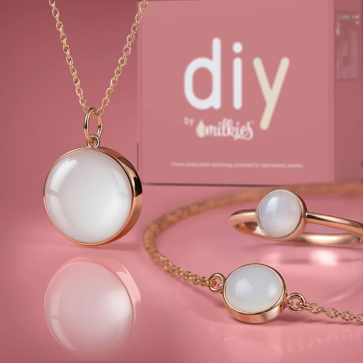 DIY Breast milk Box – Set: 18mm Necklace "Circle of Life" + Bracelet + Ring