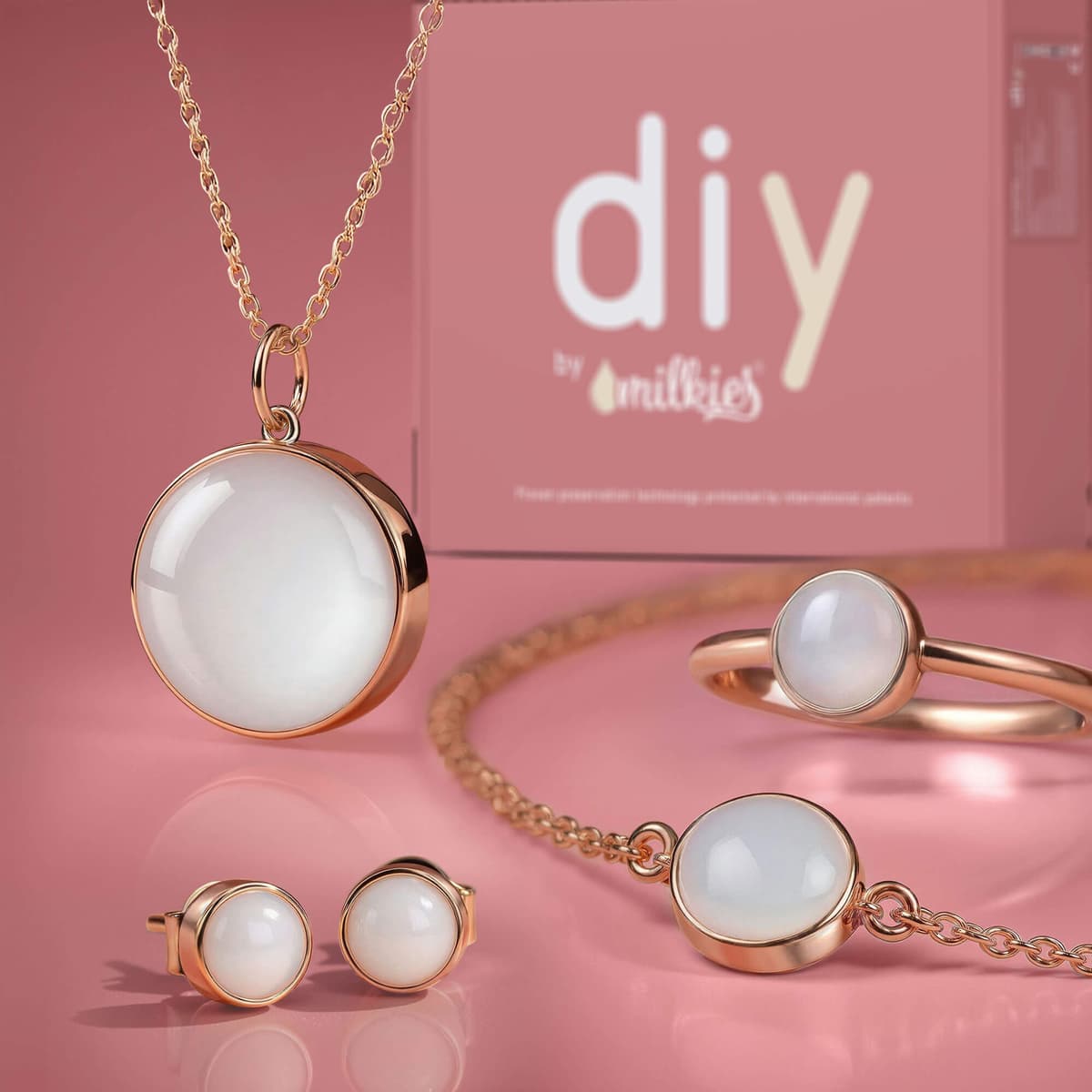 DIY Breast milk Box – Set: 18mm Necklace "Circle of Life" + Bracelet + Ring + Earrings