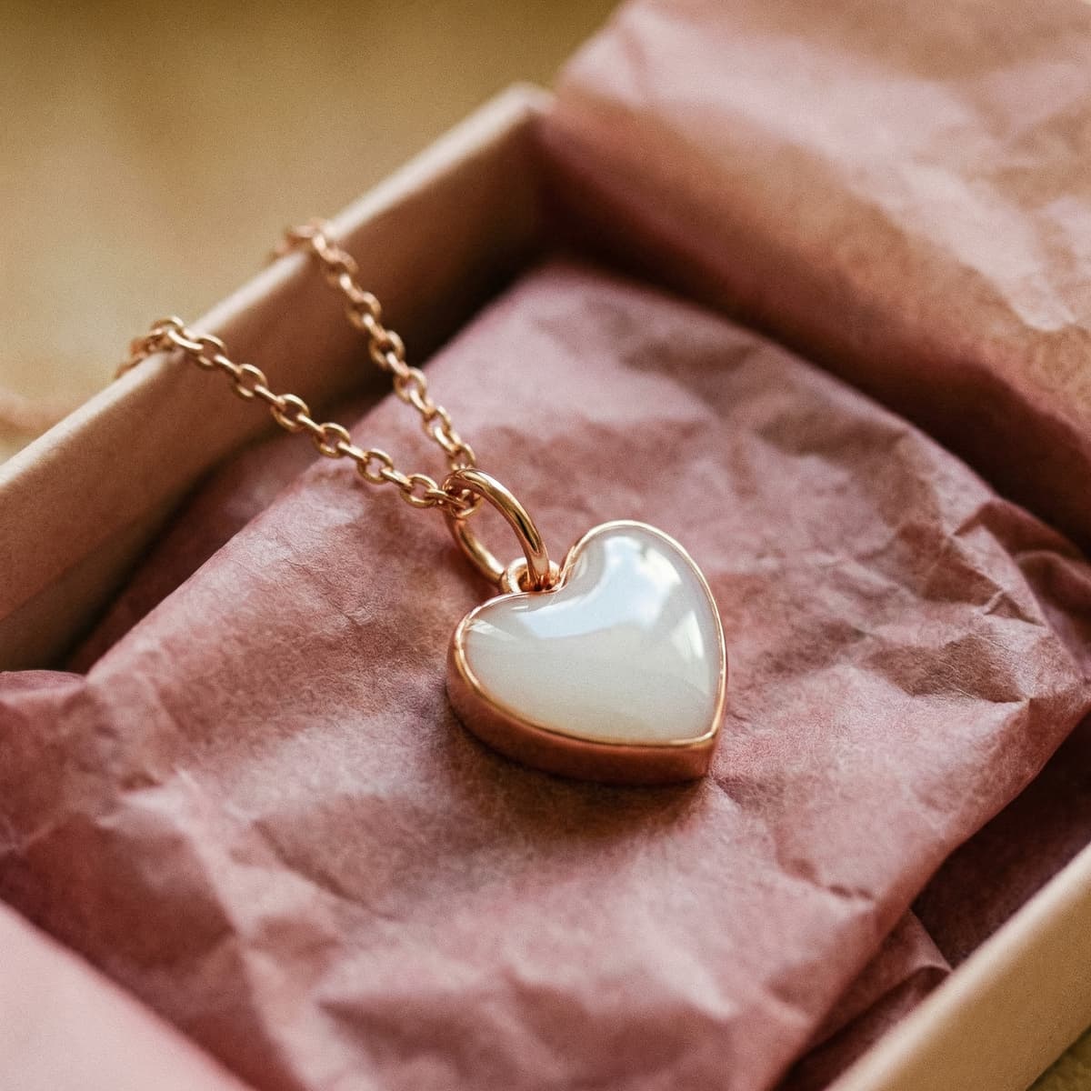 Gold-tone heart-shaped breastmilk keepsake pendant necklace in a gift box, a meaningful breastfeeding new mother gift for preserving milk memories.